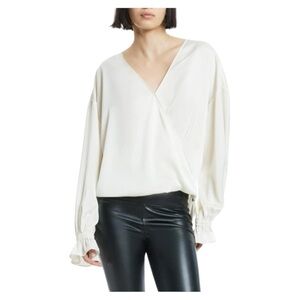 NEW Allsaints Penny Long Sleeve High-low Satin Top In White